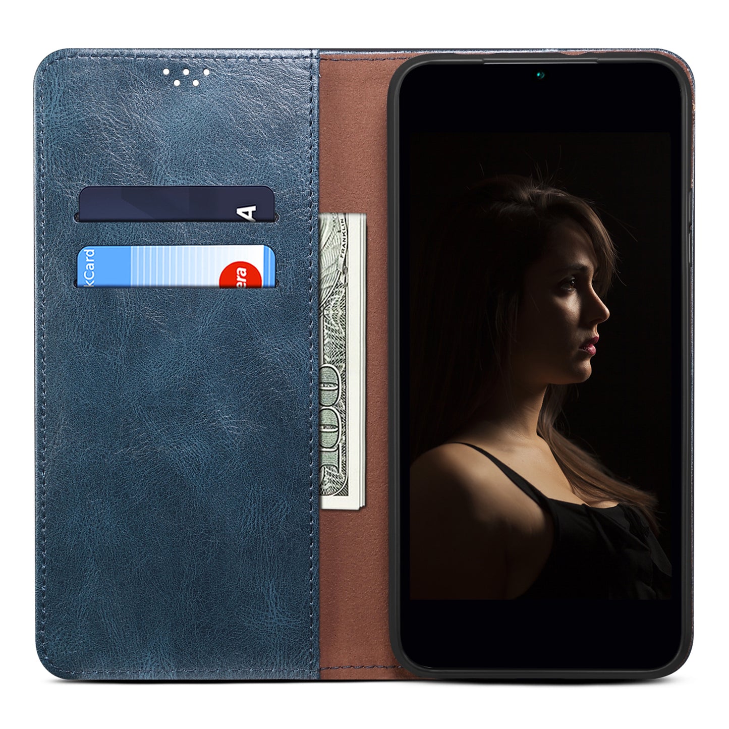 For Xiaomi Redmi Note 13 5G Case PU Leather Crazy Horse Wallet Mobile Phone Cover - Blue