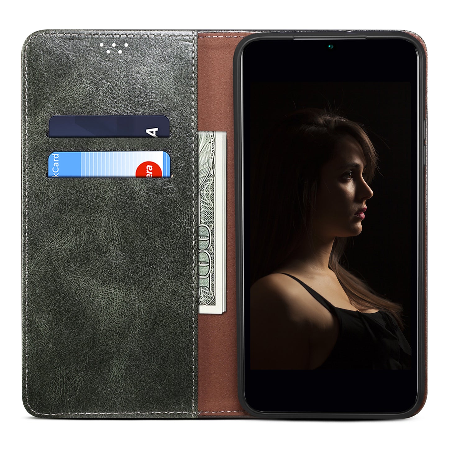 For Xiaomi Redmi Note 13 5G Case PU Leather Crazy Horse Wallet Mobile Phone Cover - Green