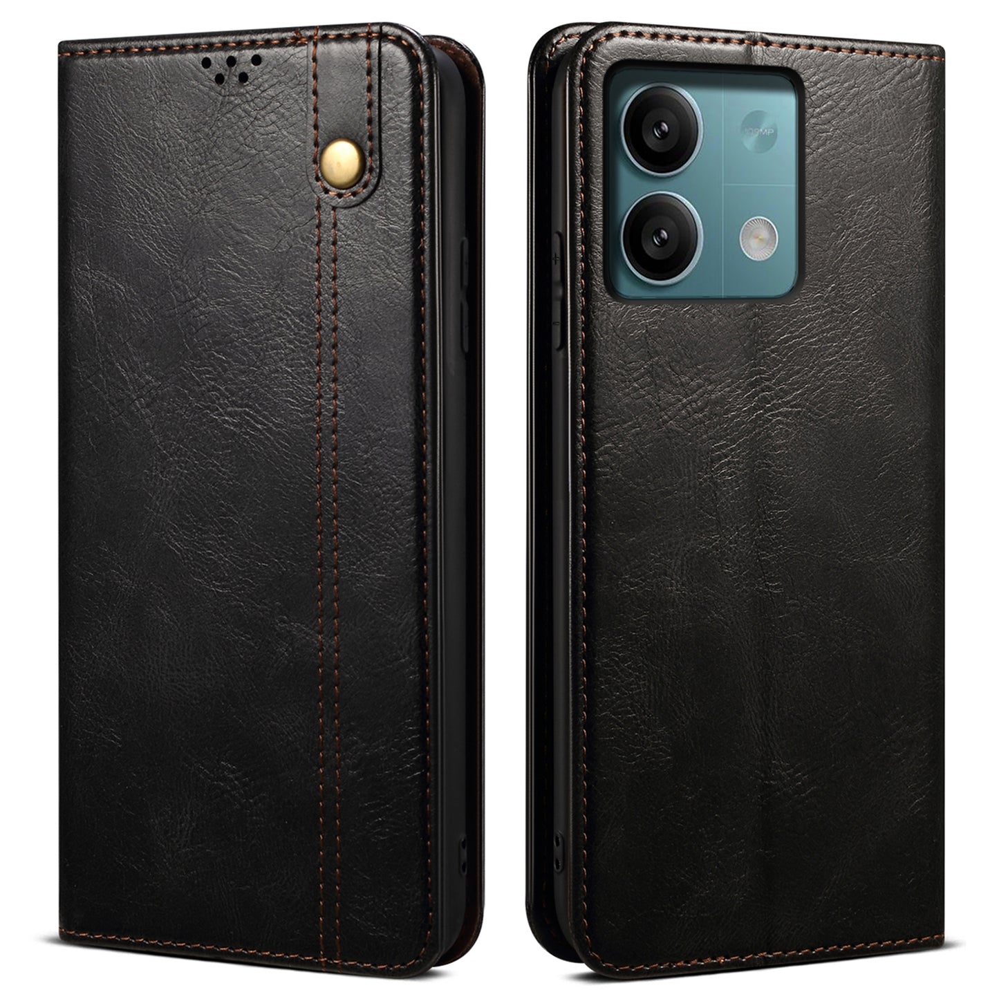 For Xiaomi Redmi Note 13 5G Case PU Leather Crazy Horse Wallet Mobile Phone Cover - Black