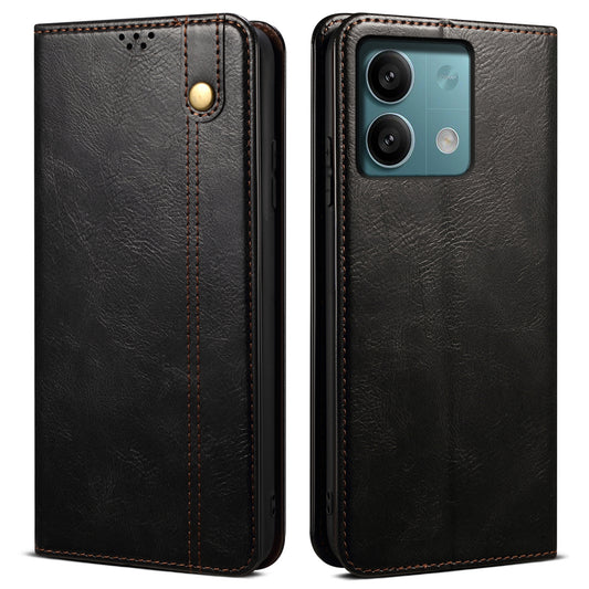 For Xiaomi Redmi Note 13 5G Case PU Leather Crazy Horse Wallet Mobile Phone Cover - Black