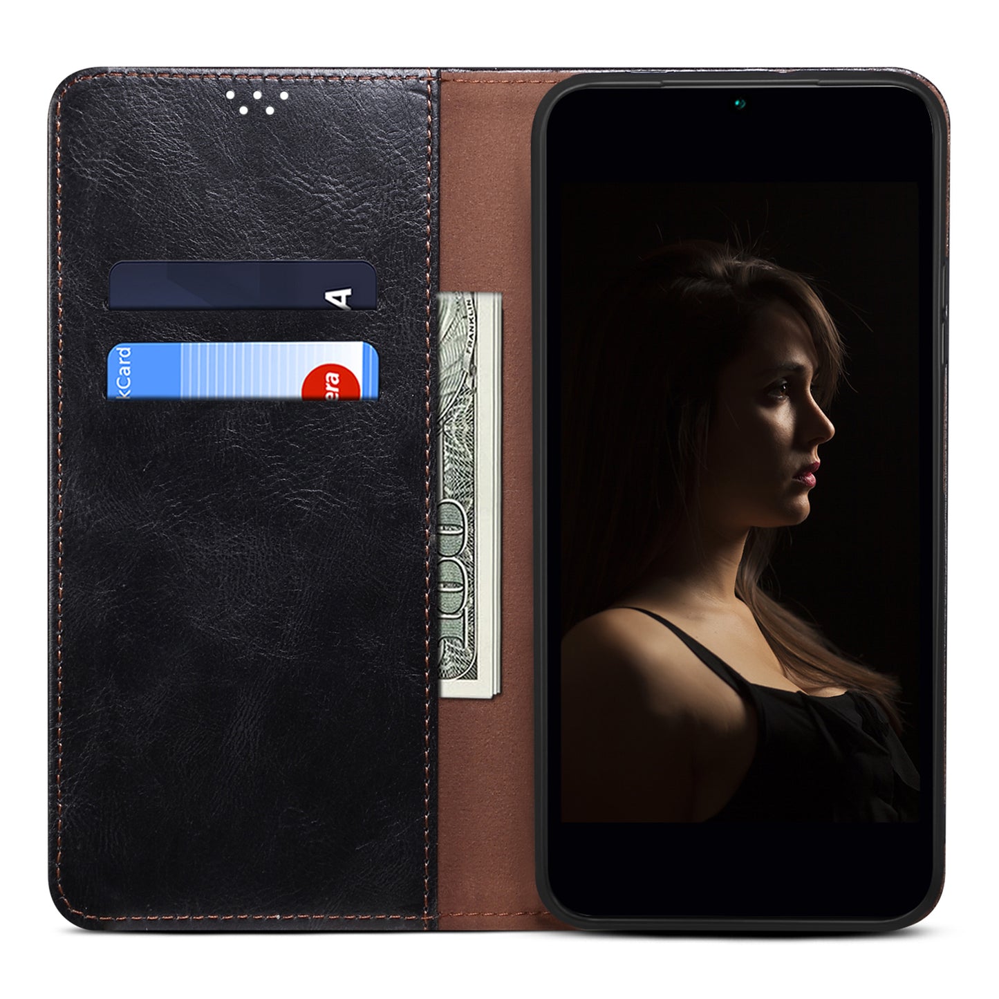 For Xiaomi Redmi Note 13 5G Case PU Leather Crazy Horse Wallet Mobile Phone Cover - Black