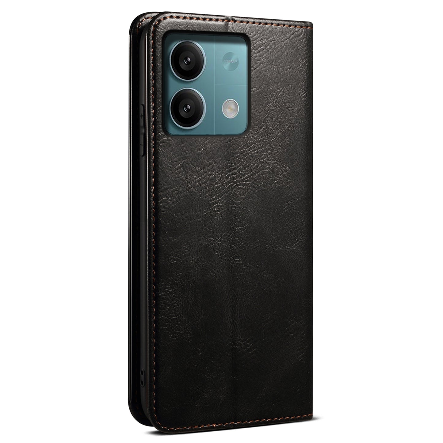 For Xiaomi Redmi Note 13 5G Case PU Leather Crazy Horse Wallet Mobile Phone Cover - Black