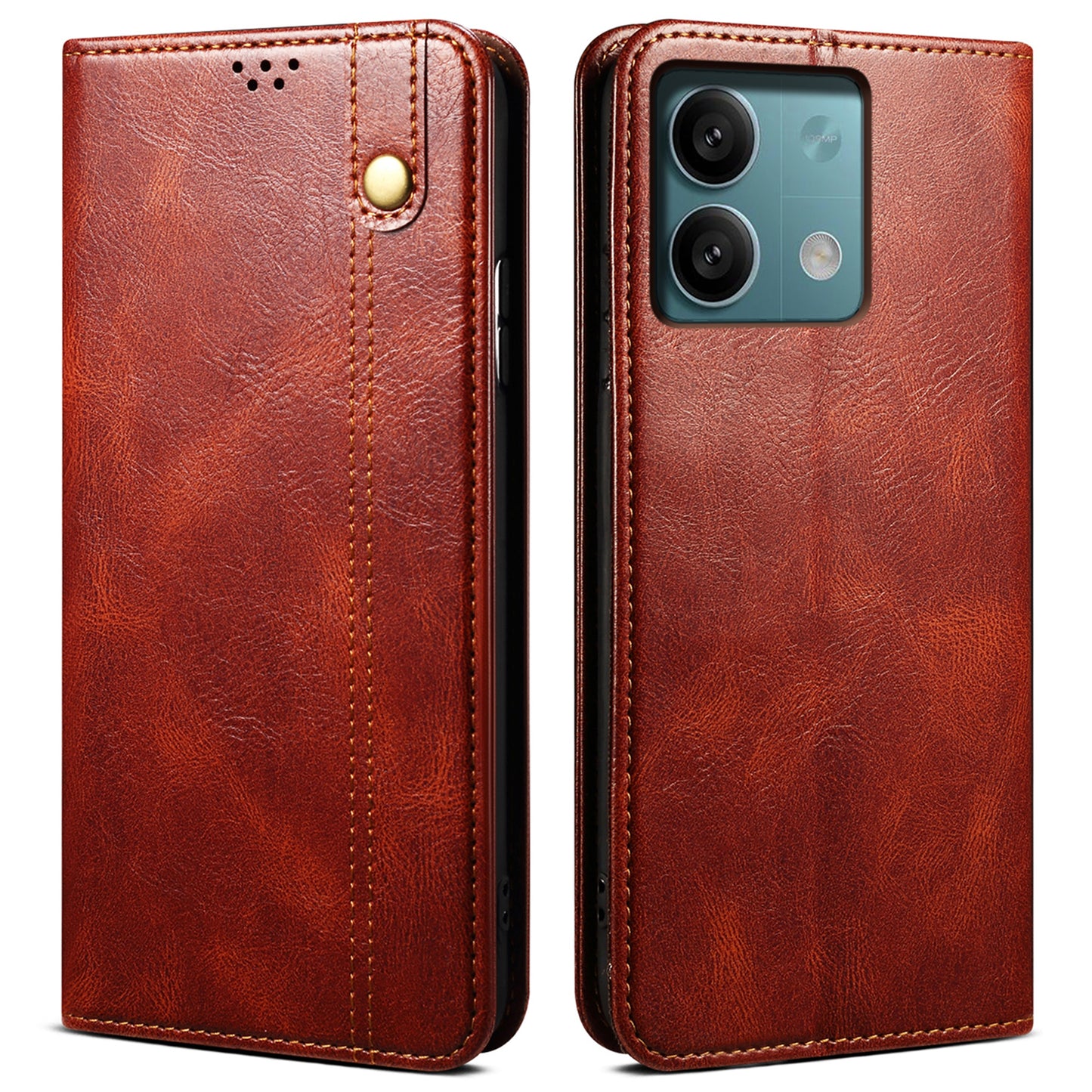 For Xiaomi Redmi Note 13 5G Case PU Leather Crazy Horse Wallet Mobile Phone Cover - Brown