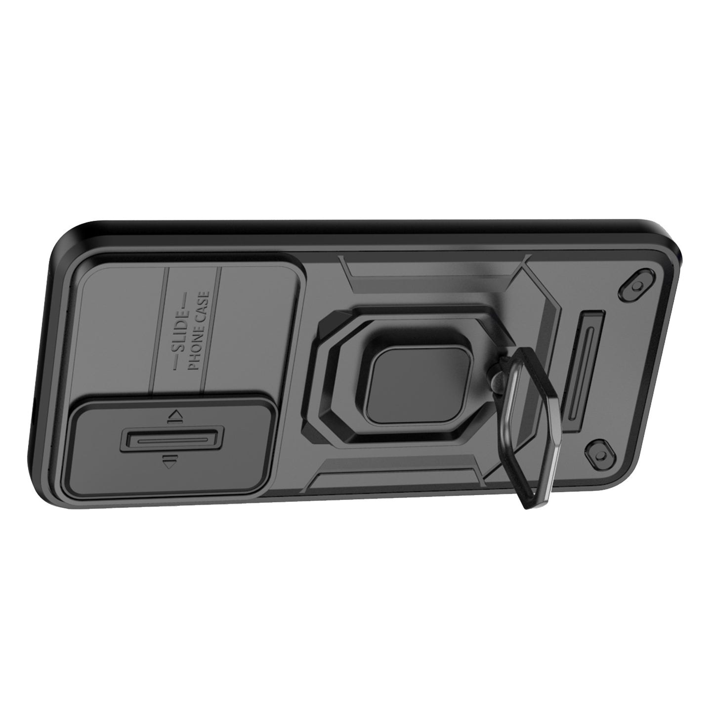 For Samsung Galaxy S24+ Case Anti-fall PC+TPU Kickstand Cover with Slide Lens Protection - Black