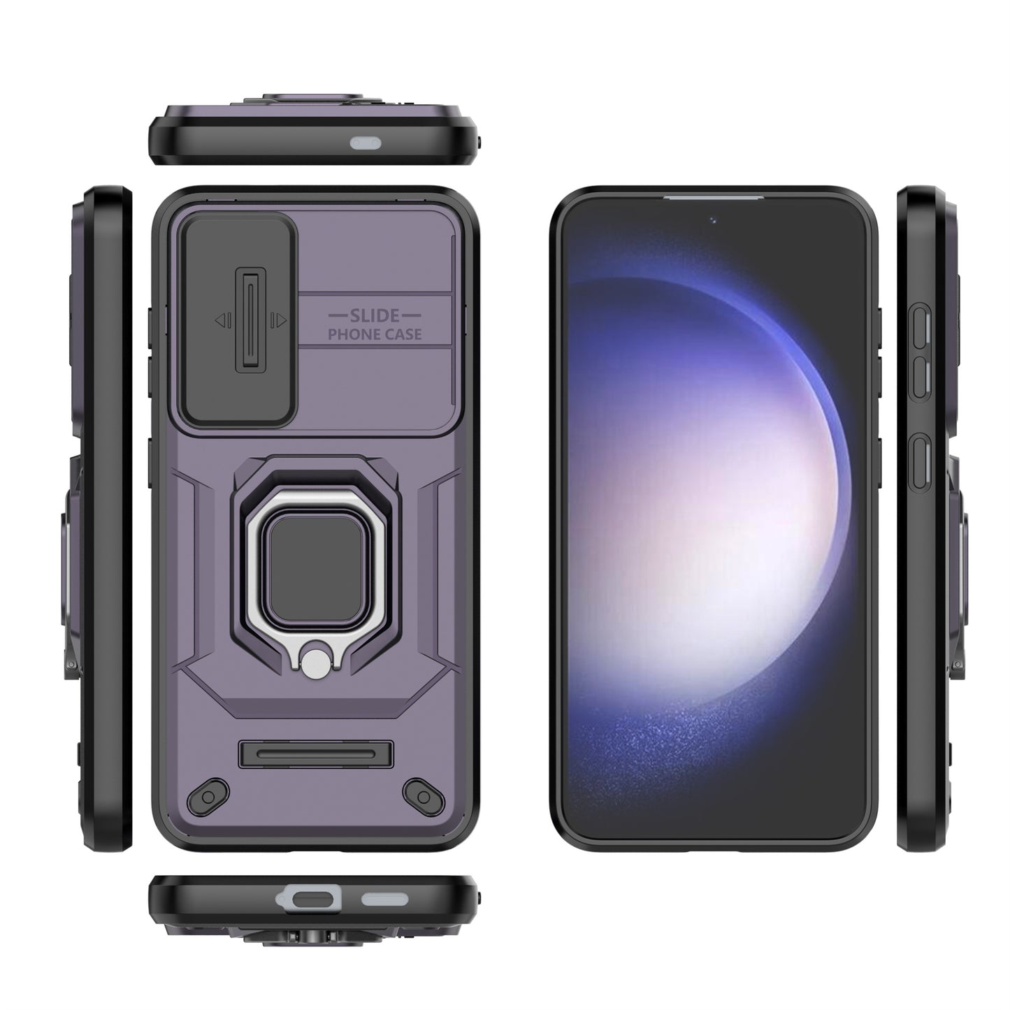 For Samsung Galaxy S24+ Case Anti-fall PC+TPU Kickstand Cover with Slide Lens Protection - Purple
