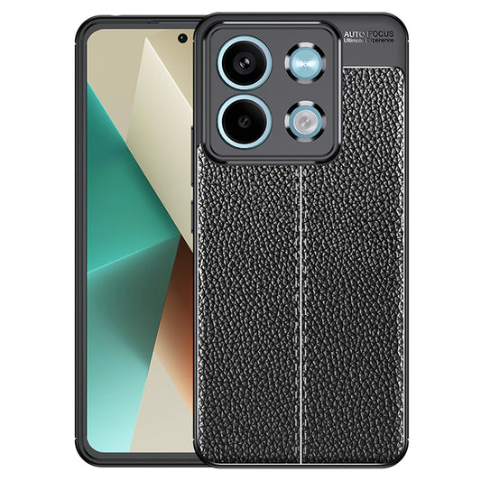 Litchi Texture Phone Cover For Xiaomi Redmi Note 13 5G Case TPU Shockproof Shell - Black