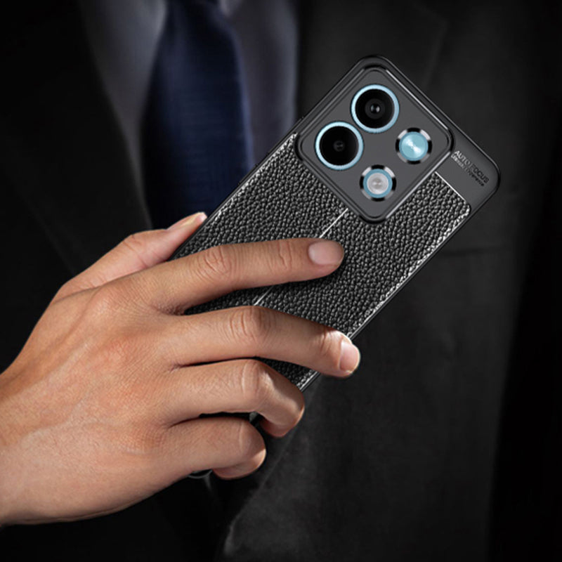 Litchi Texture Phone Cover For Xiaomi Redmi Note 13 5G Case TPU Shockproof Shell - Black