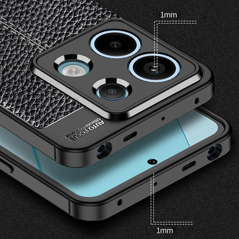 For Xiaomi Redmi Note 13 Pro 5G / Poco X6 5G Case Shockproof Shell Litchi Texture TPU Phone Cover - Black