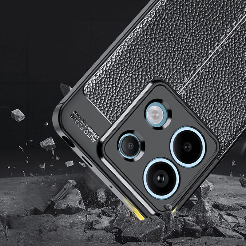 For Xiaomi Redmi Note 13 Pro 5G / Poco X6 5G Case Shockproof Shell Litchi Texture TPU Phone Cover - Black
