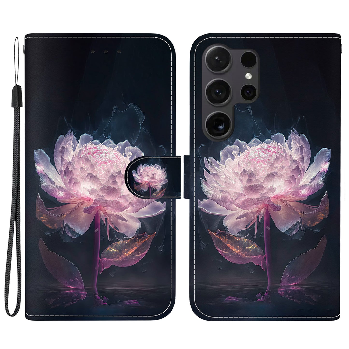 For Samsung Galaxy S24 Ultra Case PU Leather 3D Pattern Flip Phone Cover - Purple Peony