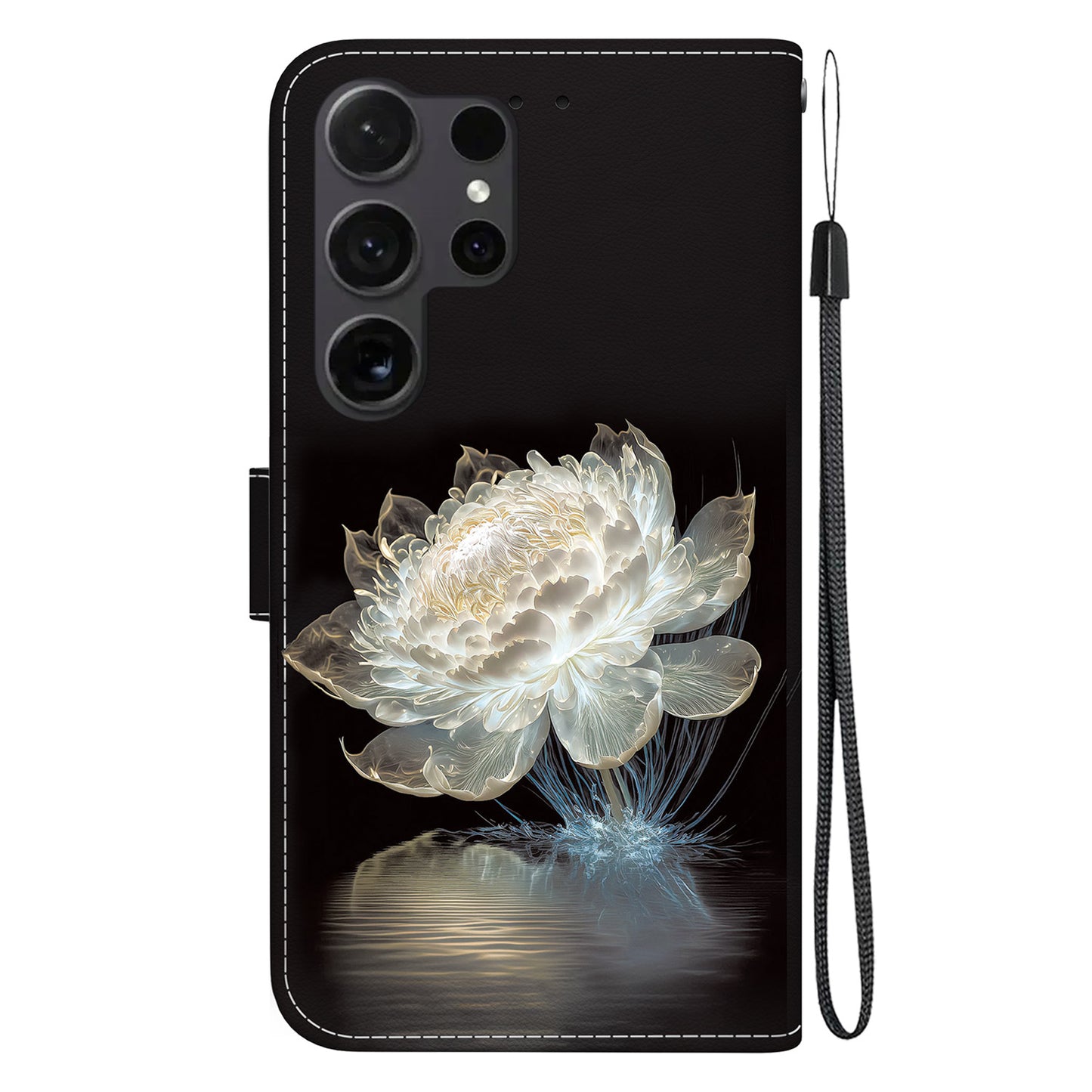 For Samsung Galaxy S24 Ultra Case PU Leather 3D Pattern Flip Phone Cover - Crystal Peony