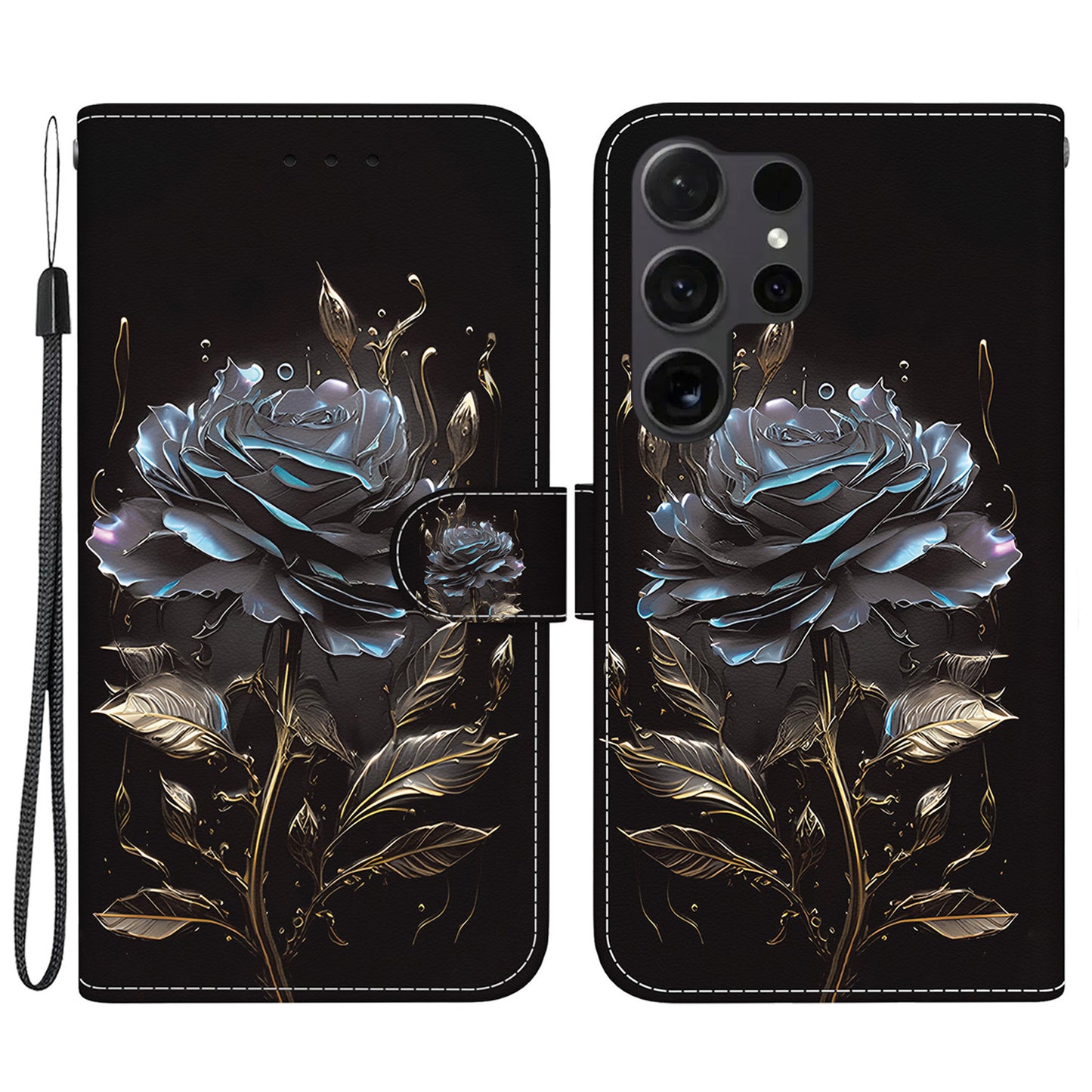 For Samsung Galaxy S24 Ultra Case PU Leather 3D Pattern Flip Phone Cover - Black Ro