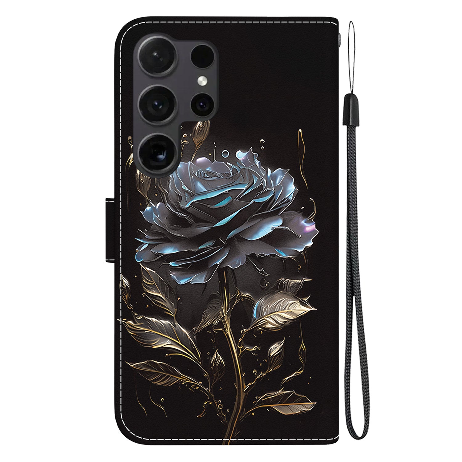 For Samsung Galaxy S24 Ultra Case PU Leather 3D Pattern Flip Phone Cover - Black Ro