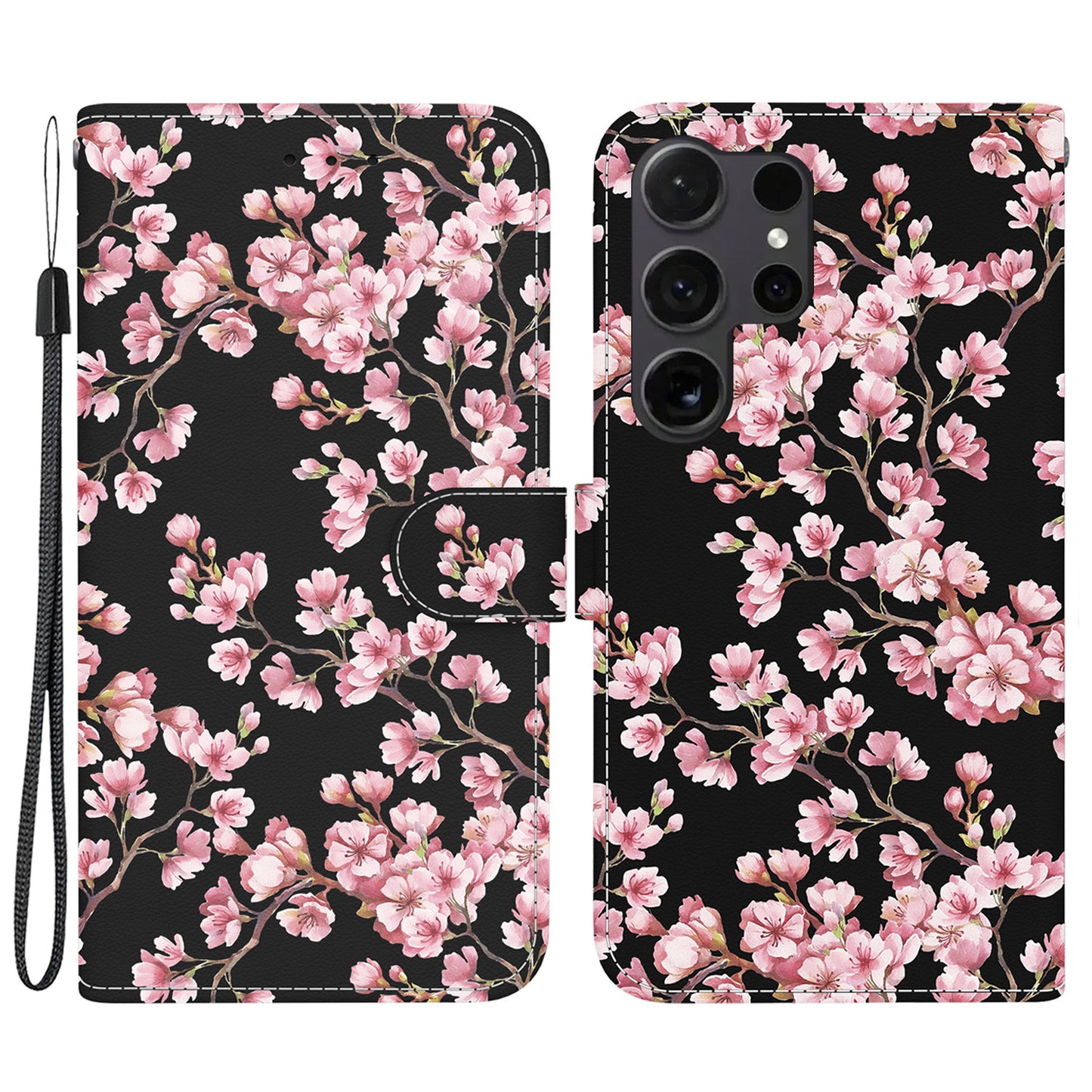 For Samsung Galaxy S24 Ultra Case PU Leather 3D Pattern Flip Phone Cover - Plum Blossom