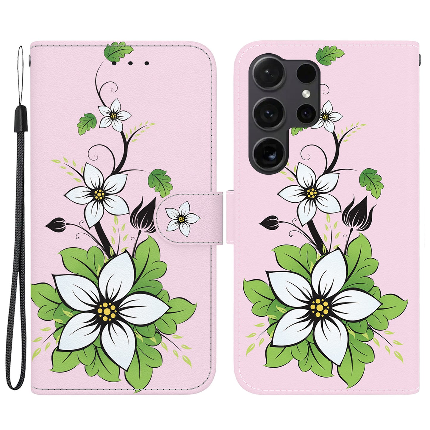 For Samsung Galaxy S24 Ultra Case PU Leather 3D Pattern Flip Phone Cover - Lily