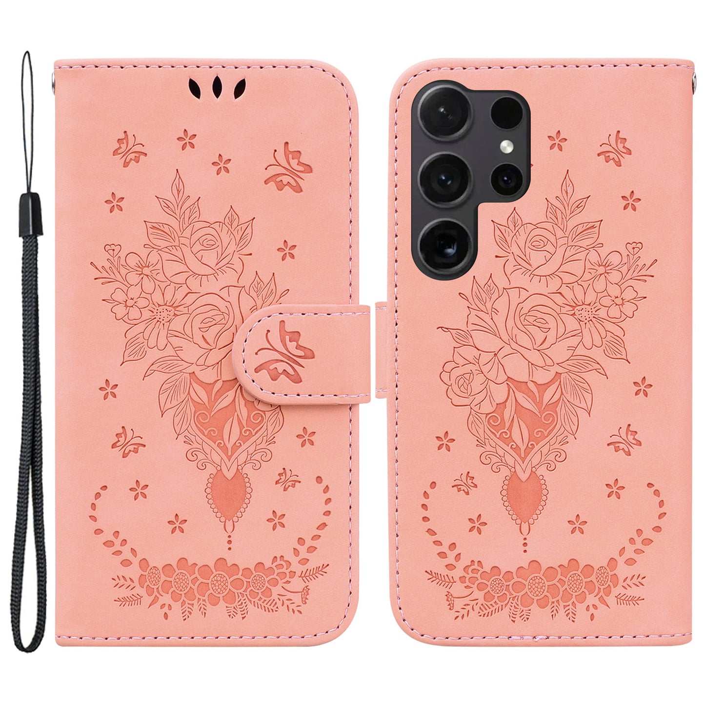 For Samsung Galaxy S24 Ultra Case Anti-fall Imprinted PU Leather Phone Cover - Pink