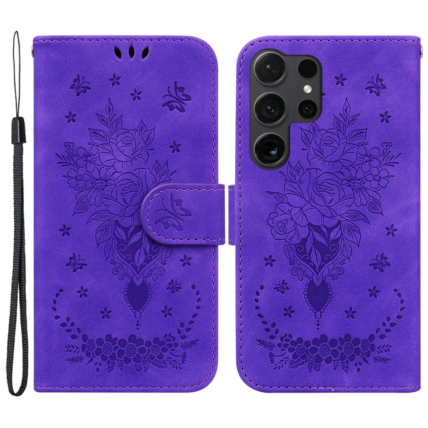 For Samsung Galaxy S24 Ultra Case Anti-fall Imprinted PU Leather Phone Cover - Purple
