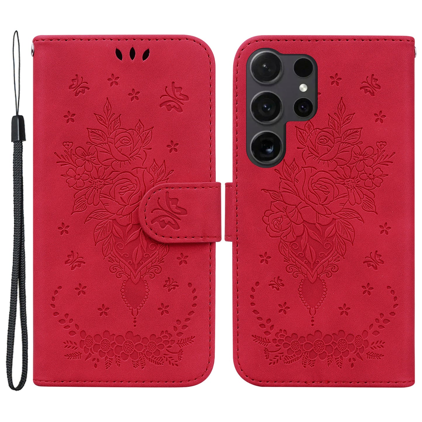 For Samsung Galaxy S24 Ultra Case Anti-fall Imprinted PU Leather Phone Cover - Red