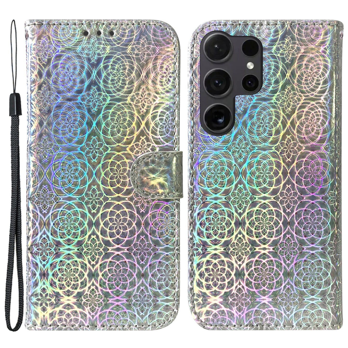For Samsung Galaxy S24 Ultra Case Dazzling Flower Pattern Stand Cover with Wallet - Grey