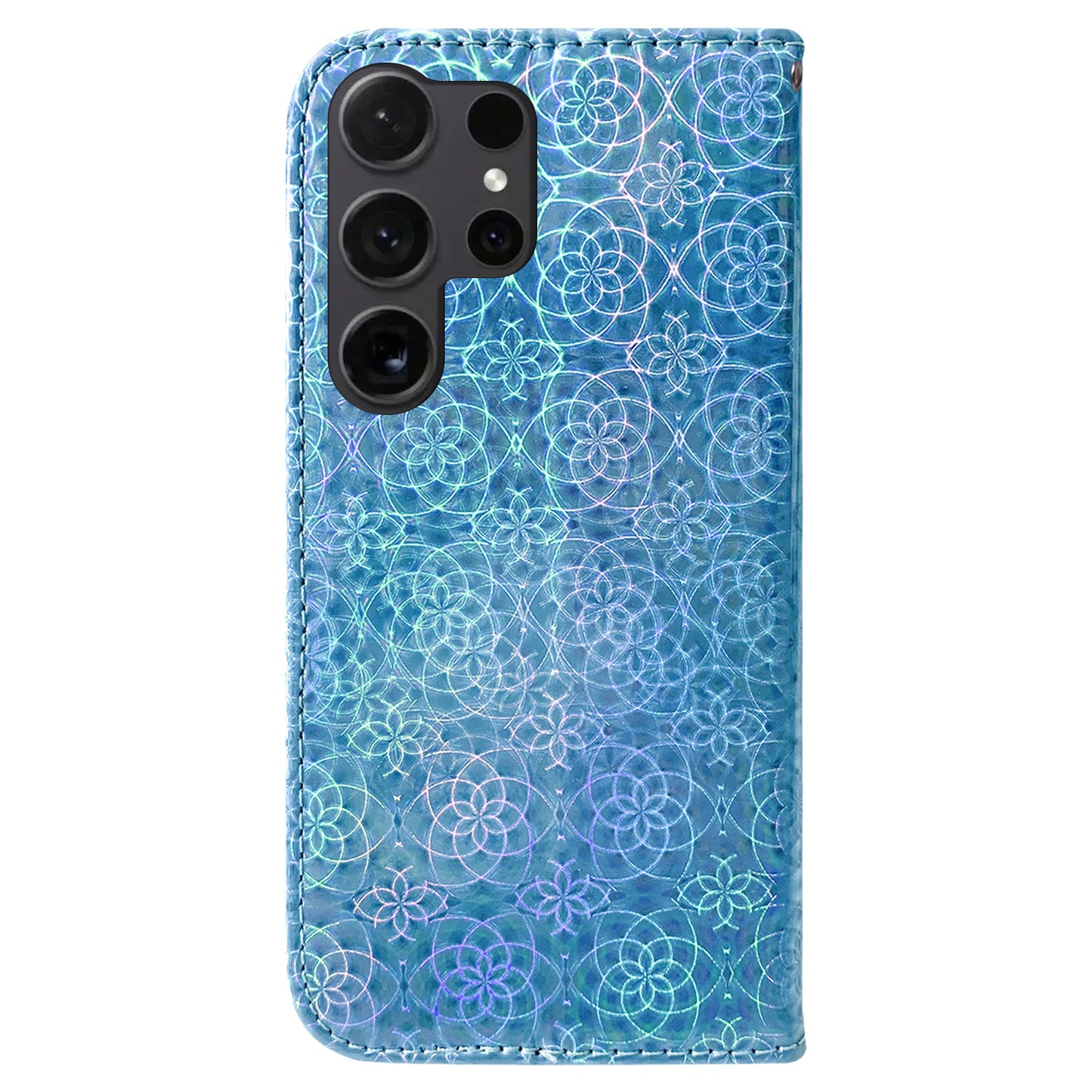 For Samsung Galaxy S24 Ultra Case Dazzling Flower Pattern Stand Cover with Wallet - Blue
