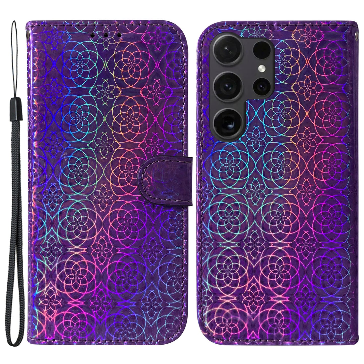 For Samsung Galaxy S24 Ultra Case Dazzling Flower Pattern Stand Cover with Wallet - Purple