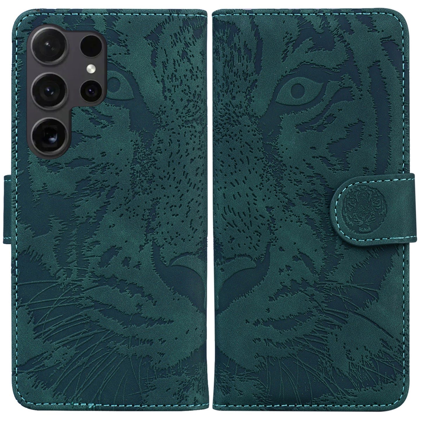 PU Leather Case for Samsung Galaxy S24 Ultra Dustproof Wallet Cell Phone Cover - Green