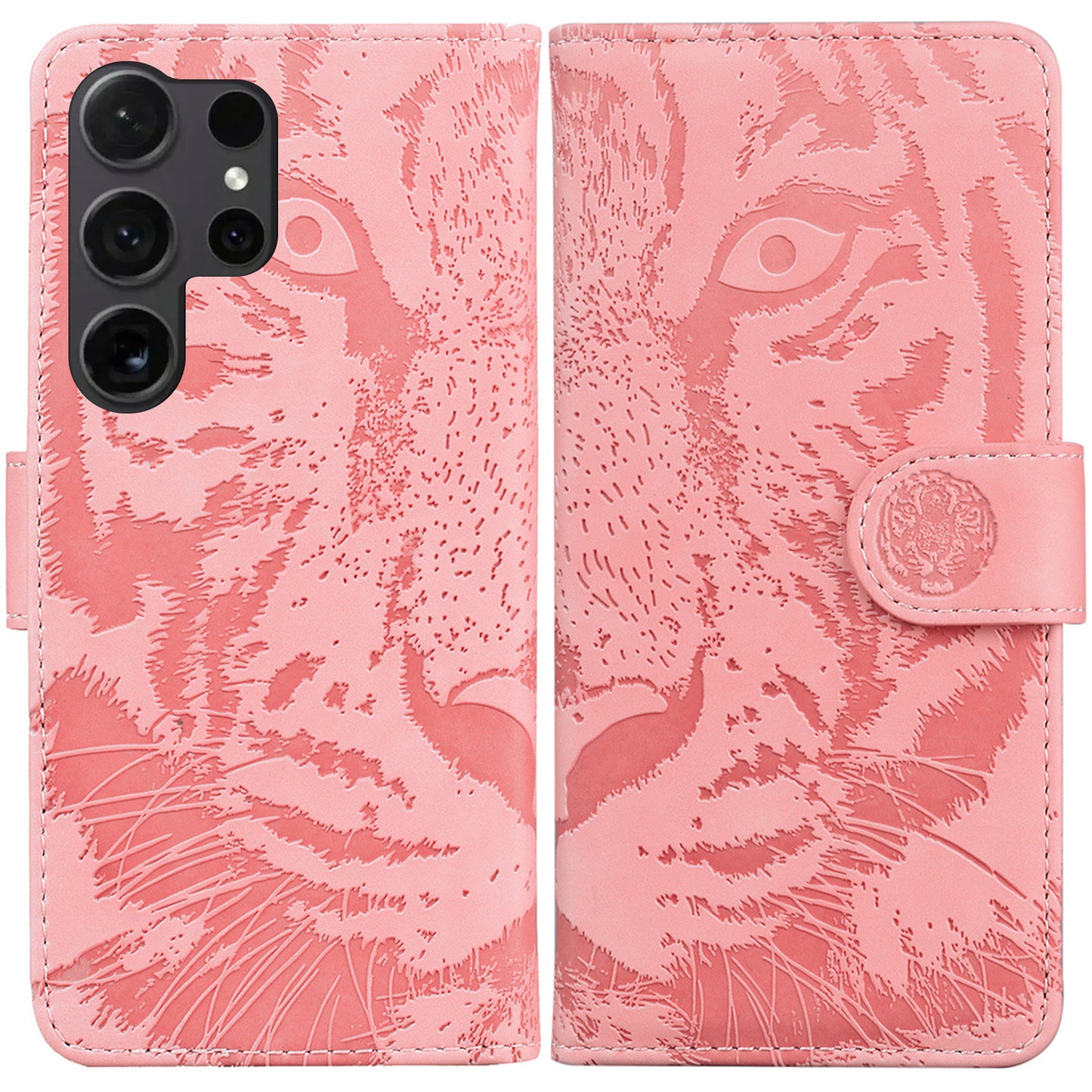 PU Leather Case for Samsung Galaxy S24 Ultra Dustproof Wallet Cell Phone Cover - Pink