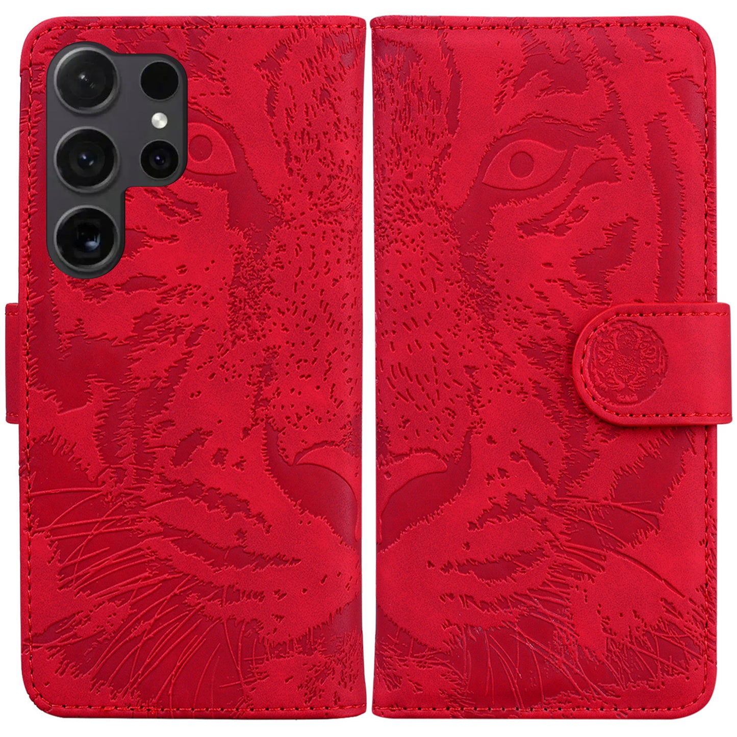 PU Leather Case for Samsung Galaxy S24 Ultra Dustproof Wallet Cell Phone Cover - Red