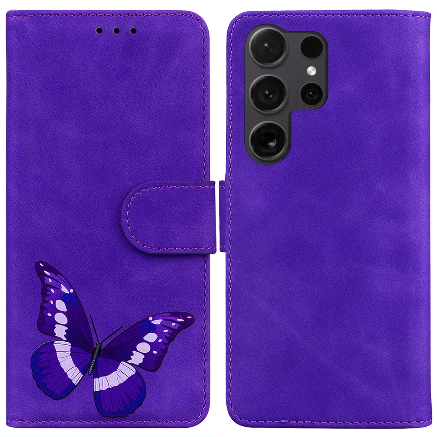 For Samsung Galaxy S24 Ultra Case Leather Butterfly Printing Wallet Phone Stand Cover - Purple
