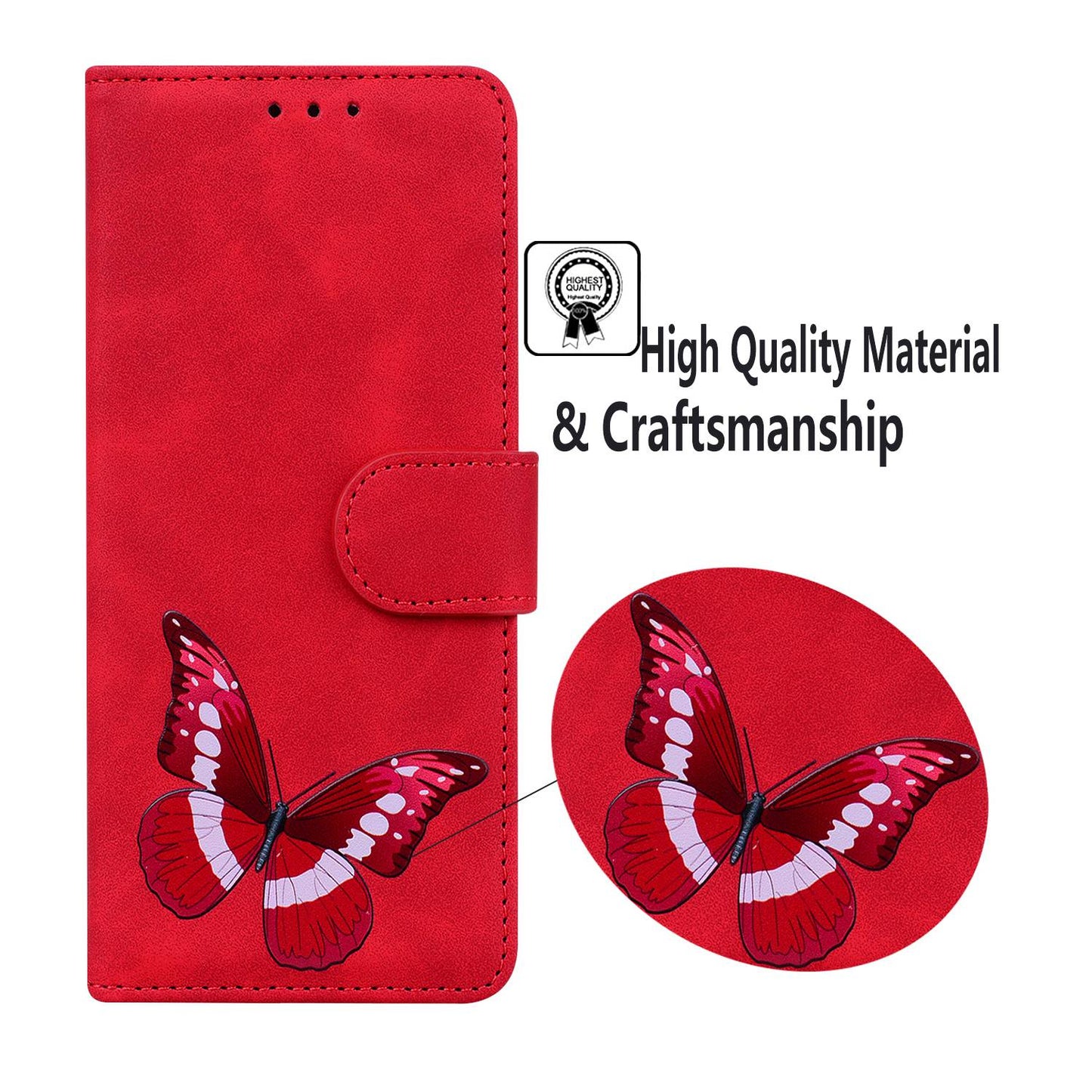 For Samsung Galaxy S24 Ultra Case Leather Butterfly Printing Wallet Phone Stand Cover - Red