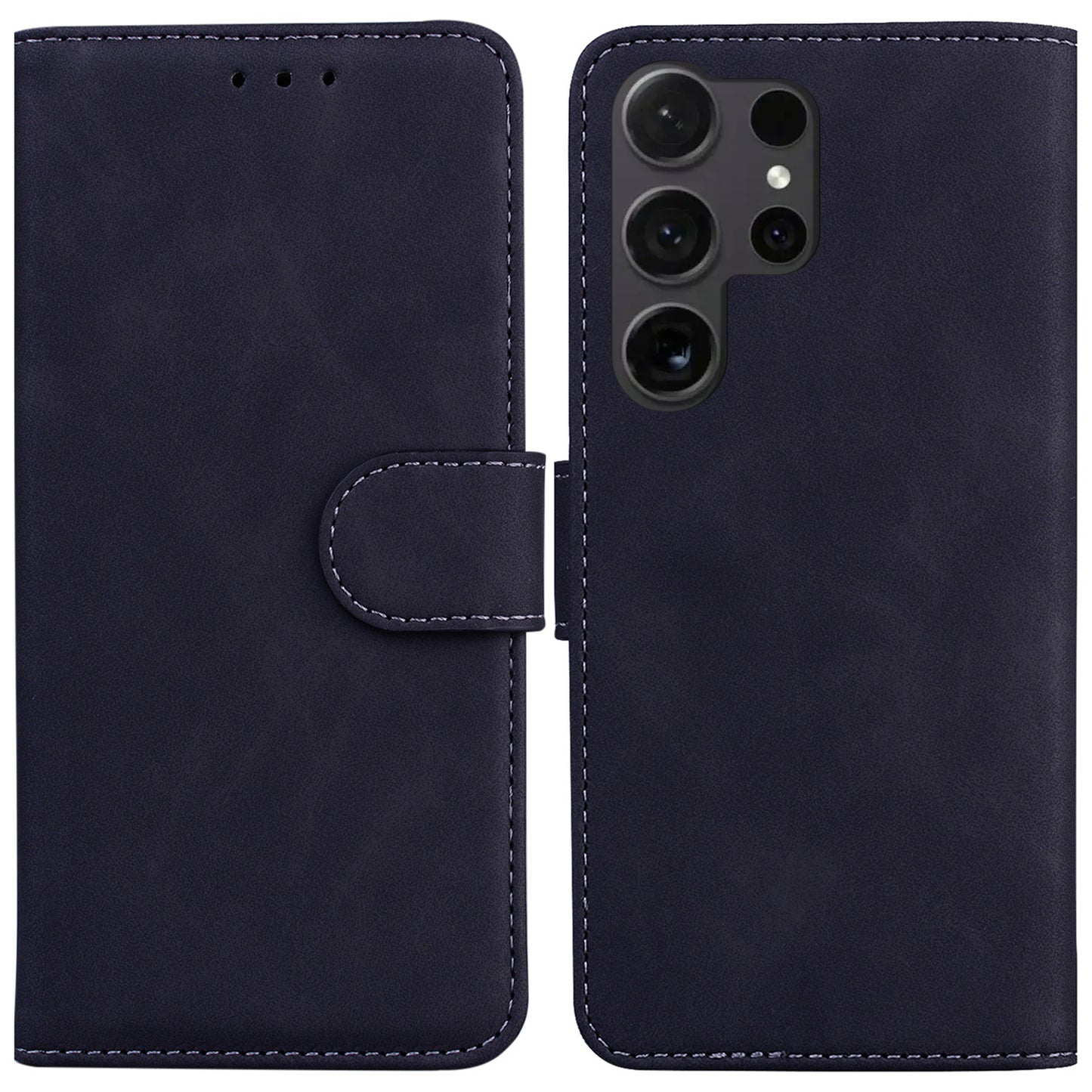 For Samsung Galaxy S24 Ultra Solid Color Mobile Phone Cover Case PU Leather Phone Shell Wallet - Black