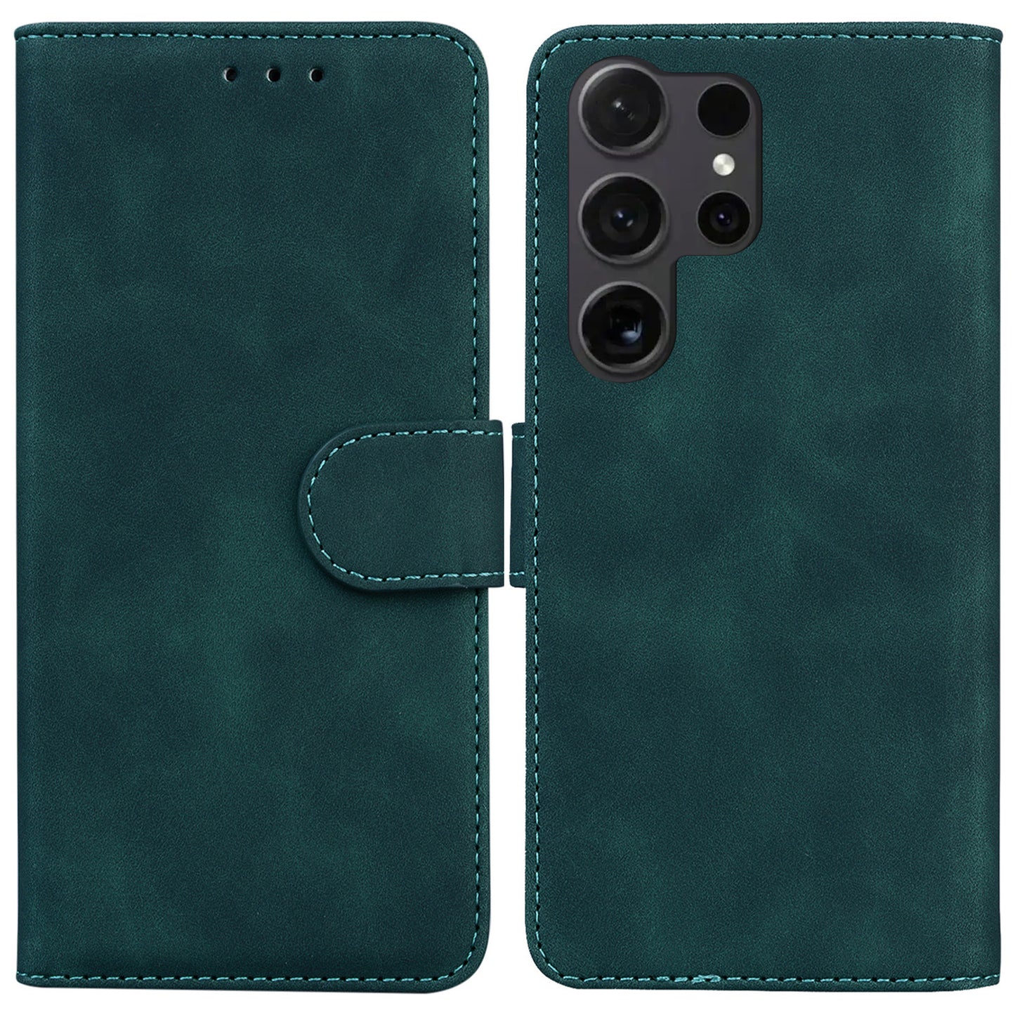 For Samsung Galaxy S24 Ultra Solid Color Mobile Phone Cover Case PU Leather Phone Shell Wallet - Green