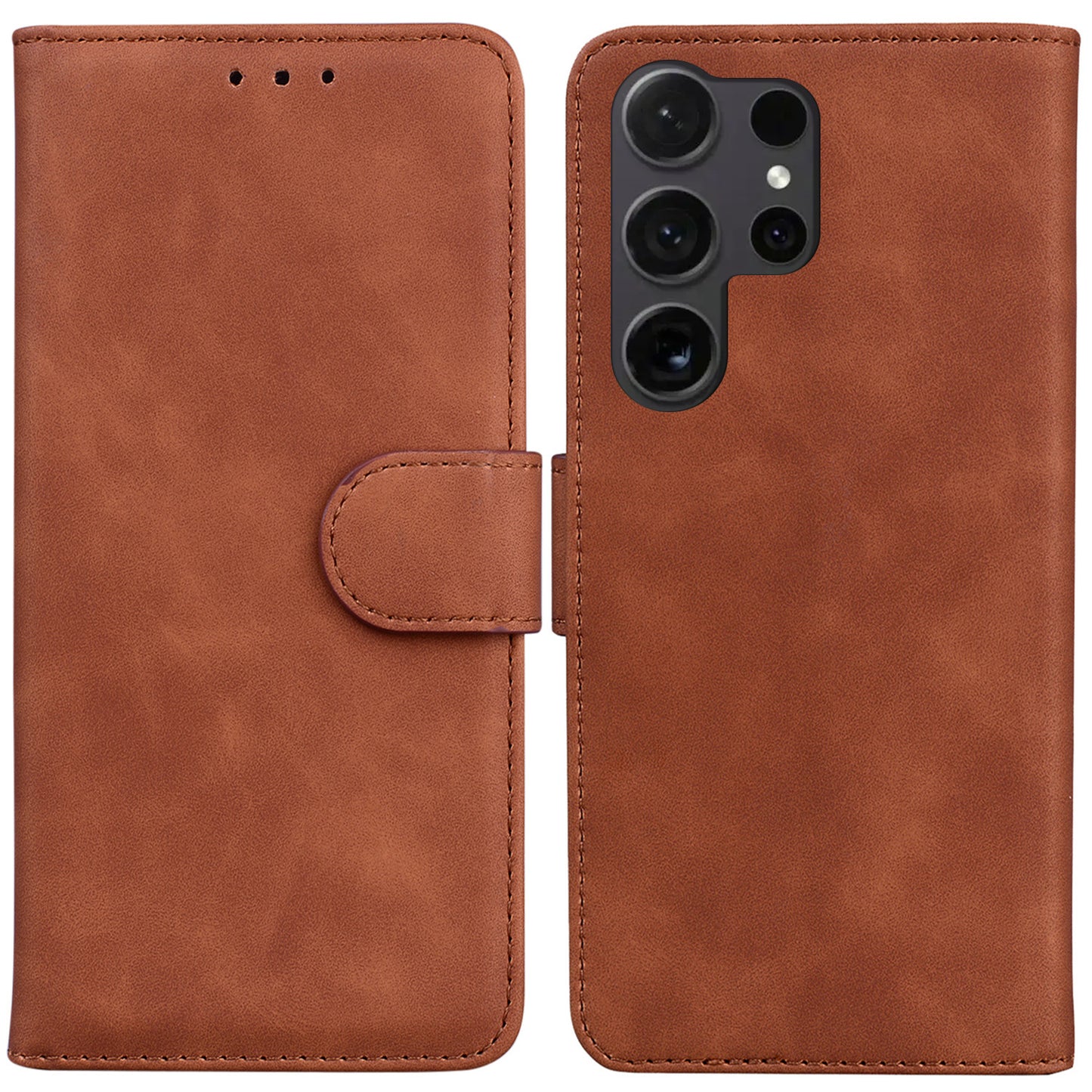 For Samsung Galaxy S24 Ultra Solid Color Mobile Phone Cover Case PU Leather Phone Shell Wallet - Brown