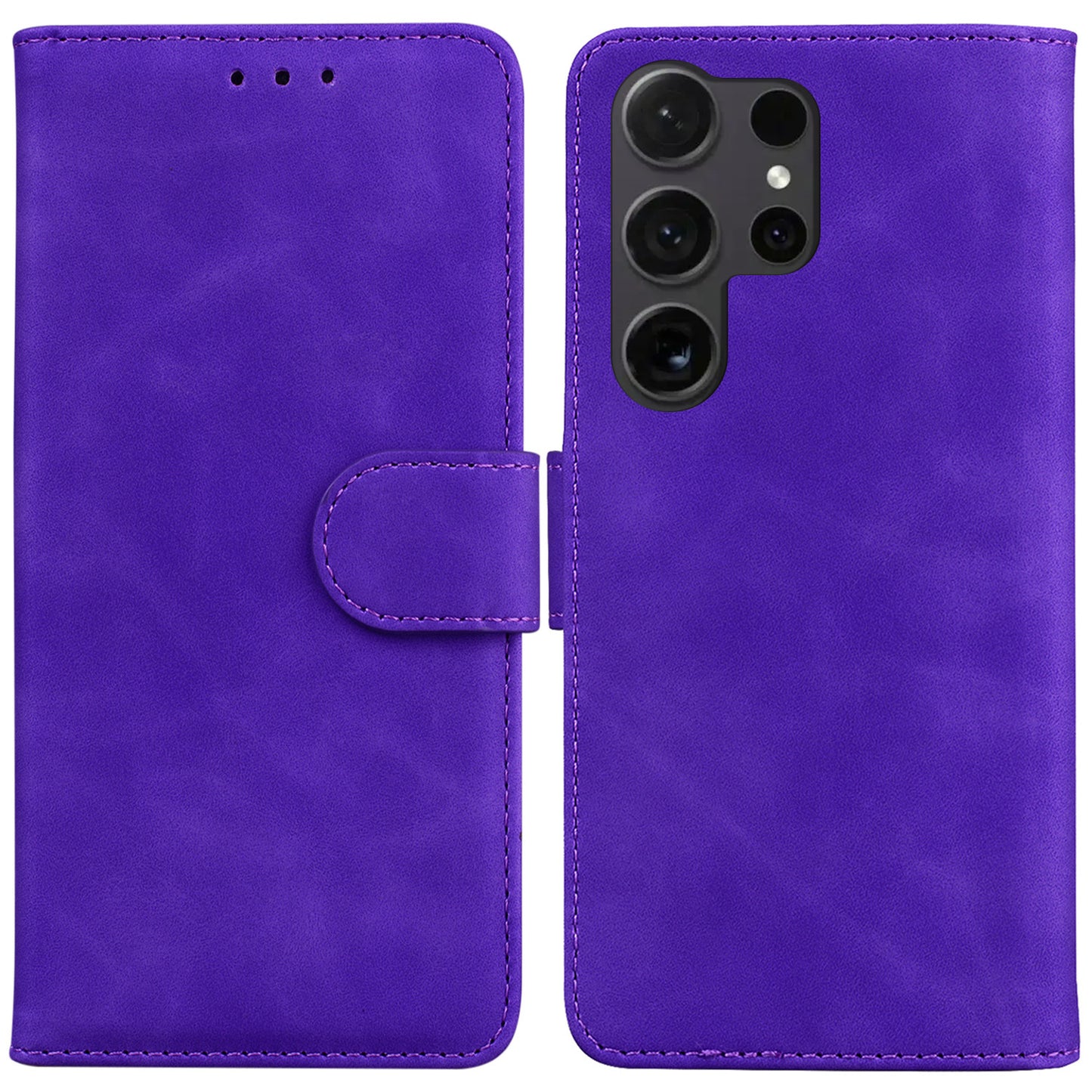 For Samsung Galaxy S24 Ultra Solid Color Mobile Phone Cover Case PU Leather Phone Shell Wallet - Purple