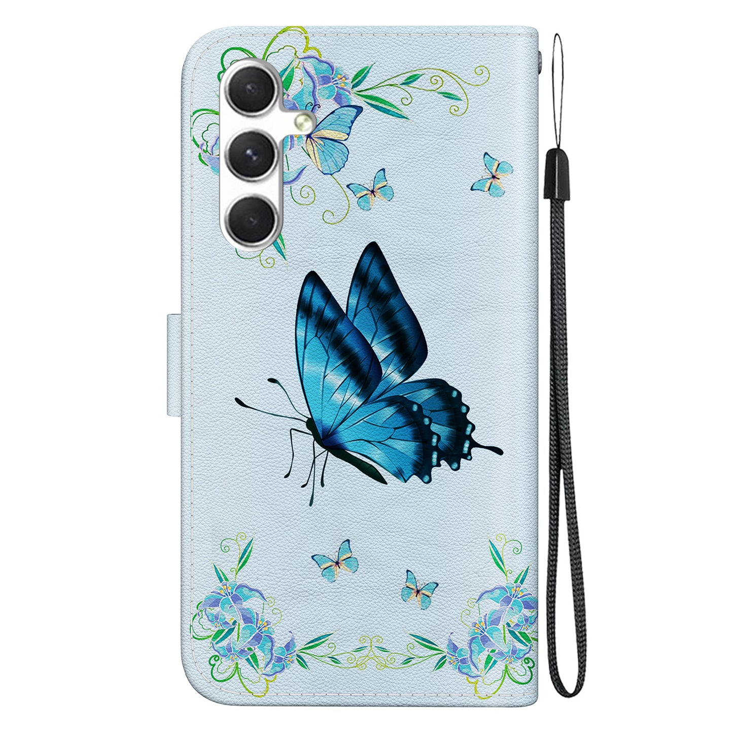 For Samsung Galaxy S24 Case Anti-Drop 3D Pattern PU Leather Phone Cover - Blue Butterfly Flower