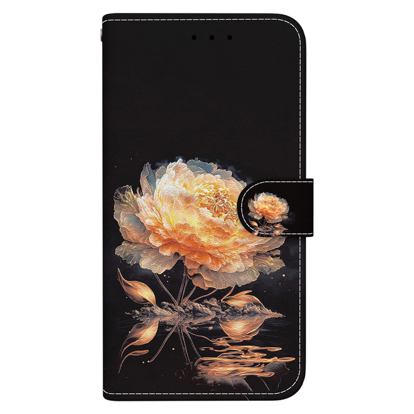 For Samsung Galaxy S24 Case Anti-Drop 3D Pattern PU Leather Phone Cover - Gold Peony