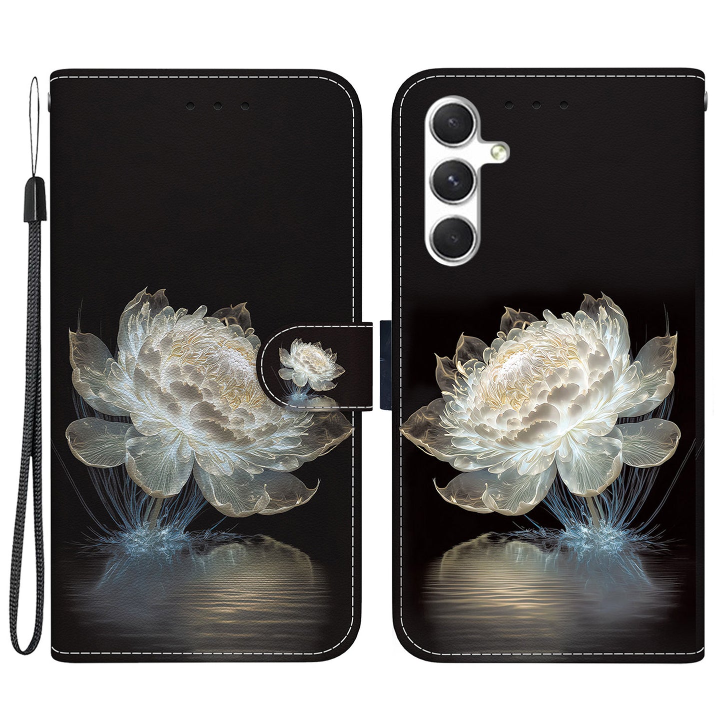 For Samsung Galaxy S24 Case Anti-Drop 3D Pattern PU Leather Phone Cover - Crystal Peony