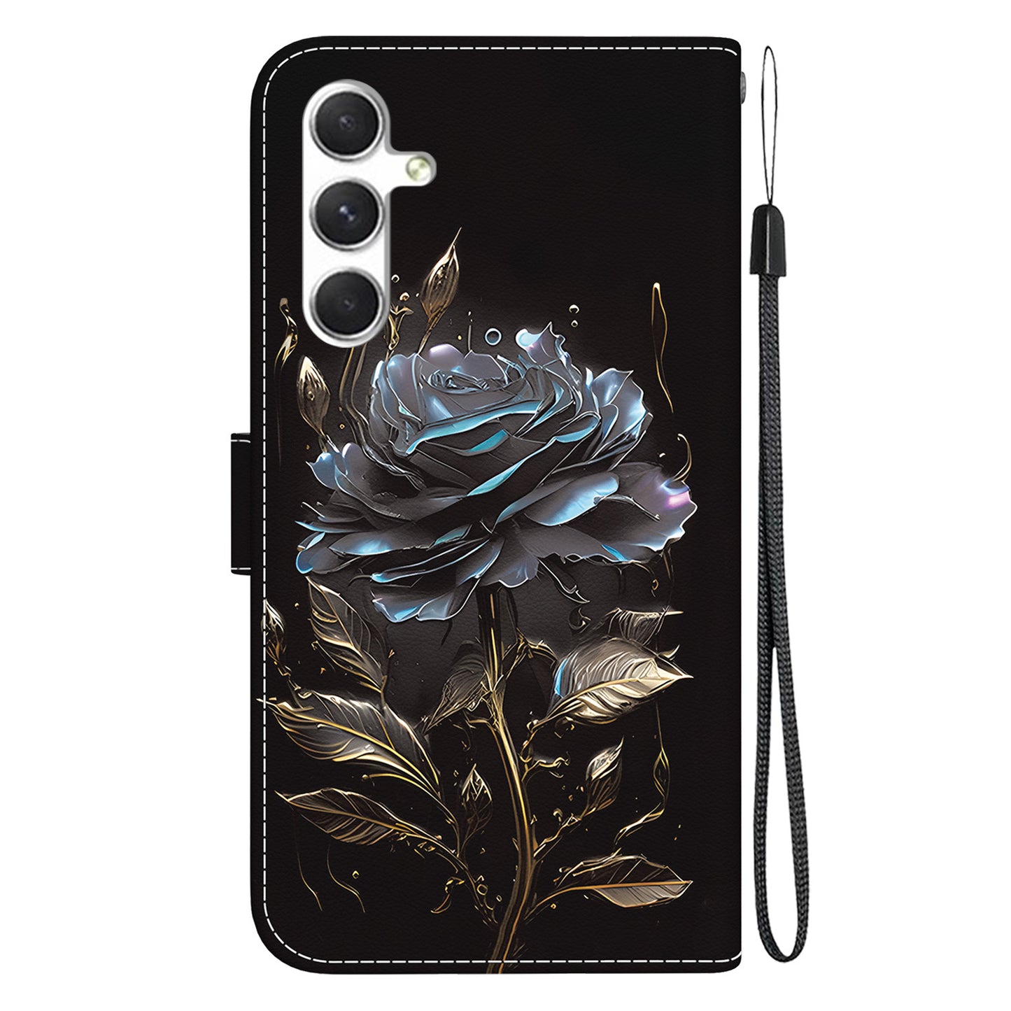 For Samsung Galaxy S24 Case Anti-Drop 3D Pattern PU Leather Phone Cover - Black Rose