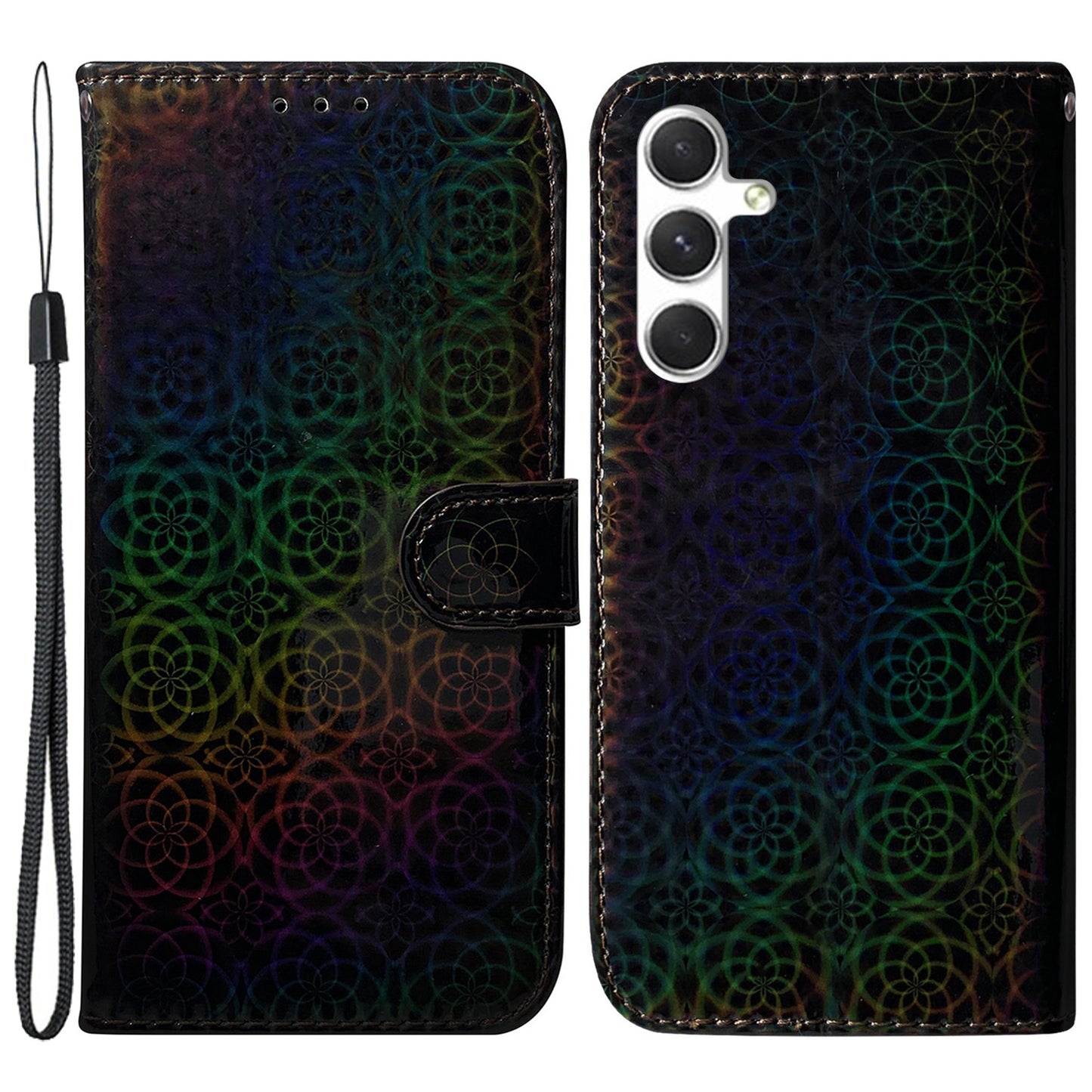 For Samsung Galaxy S24 Case Book Style Dazzling Flower Pattern Cover with Wallet - Black