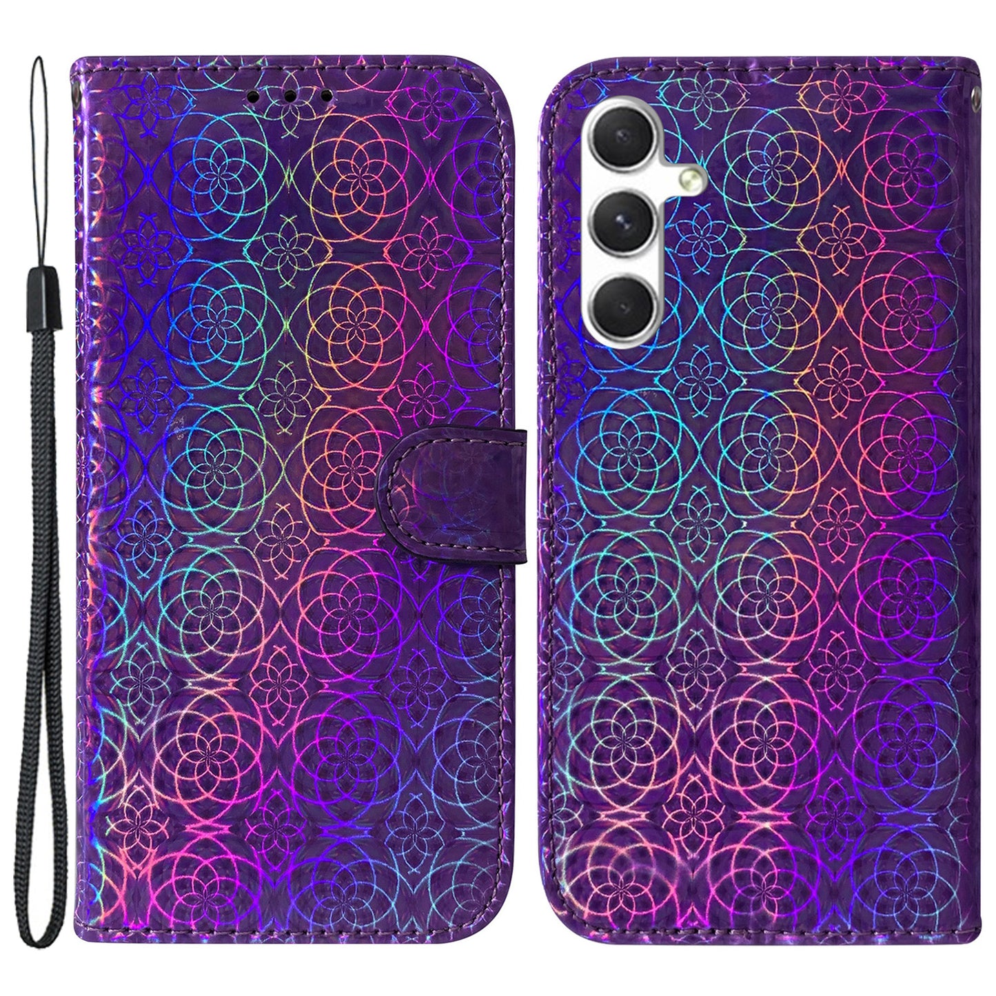 For Samsung Galaxy S24 Case Book Style Dazzling Flower Pattern Cover with Wallet - Purple