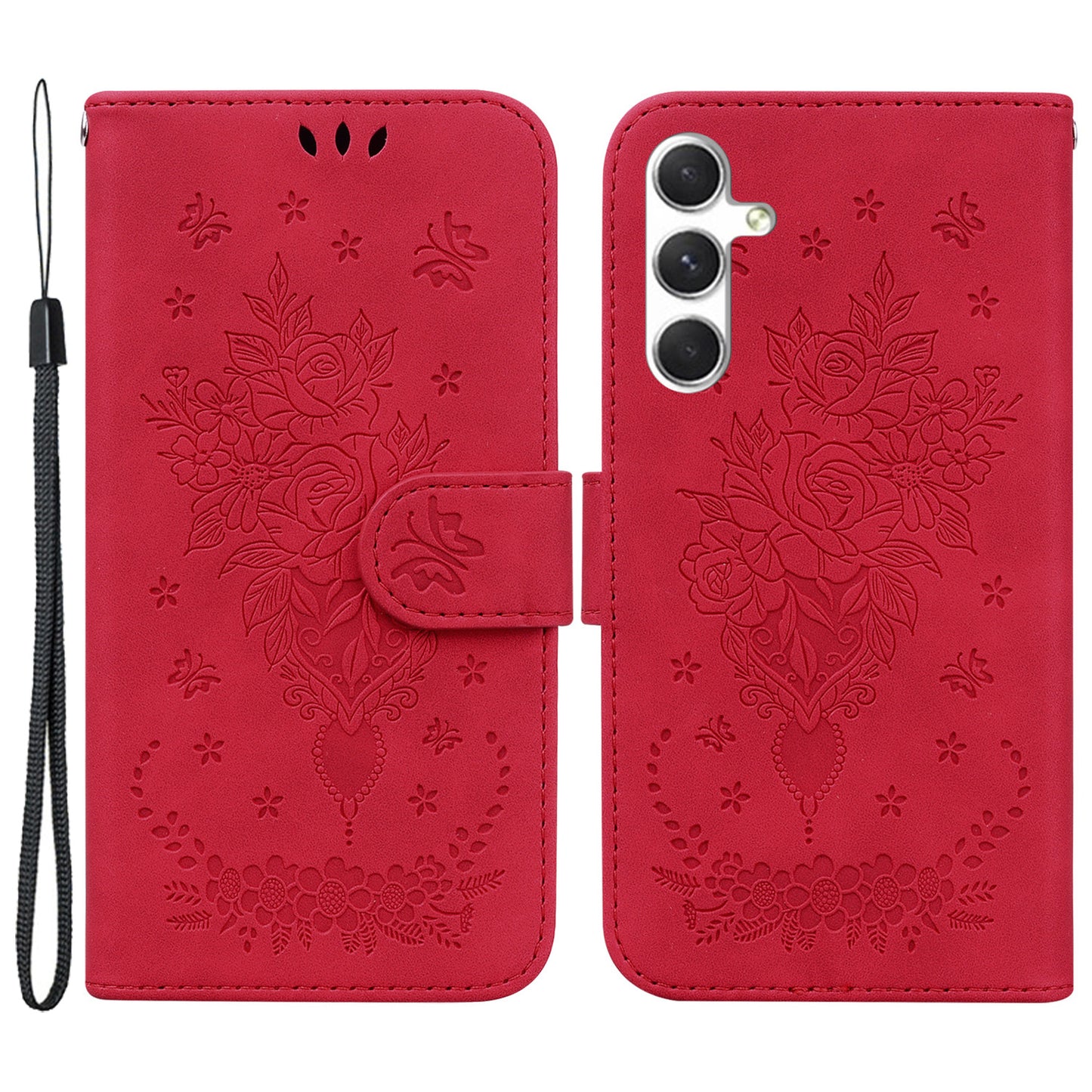 For Samsung Galaxy S24 Case Slim-Fit PU Leather Phone Protective Cover - Red