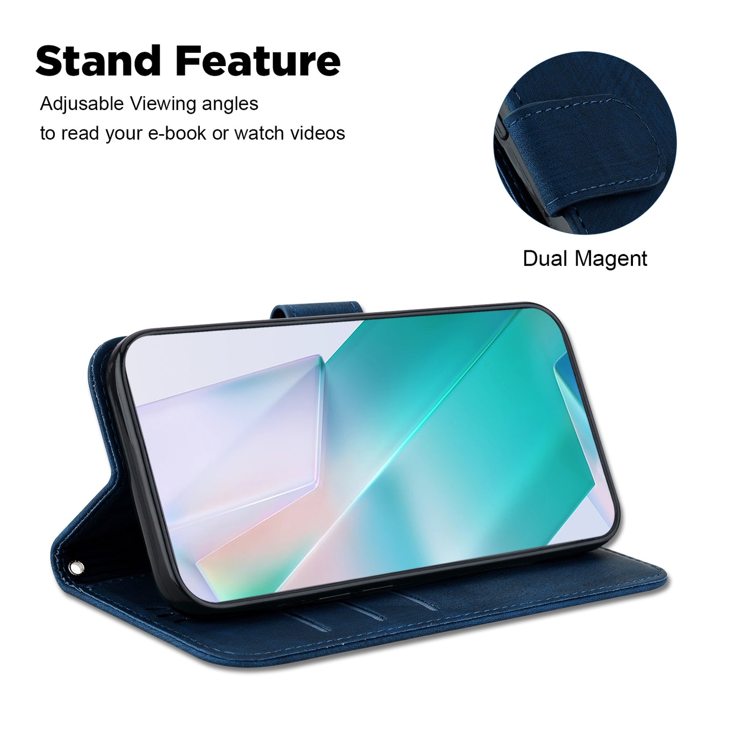 For Samsung Galaxy S24+ Case Imprinted Design PU Leather Phone Cover Magnetic Wallet - Dark Blue