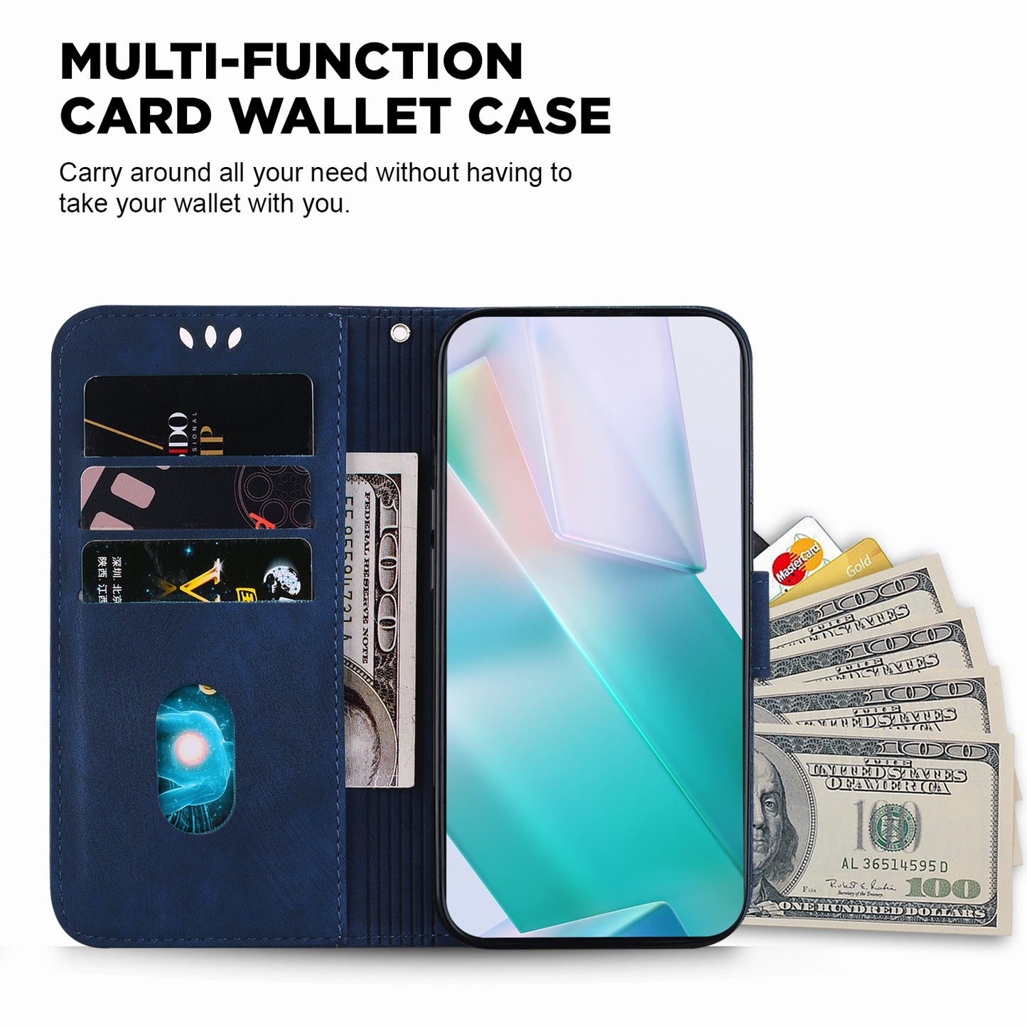 For Samsung Galaxy S24+ Case Imprinted Design PU Leather Phone Cover Magnetic Wallet - Dark Blue