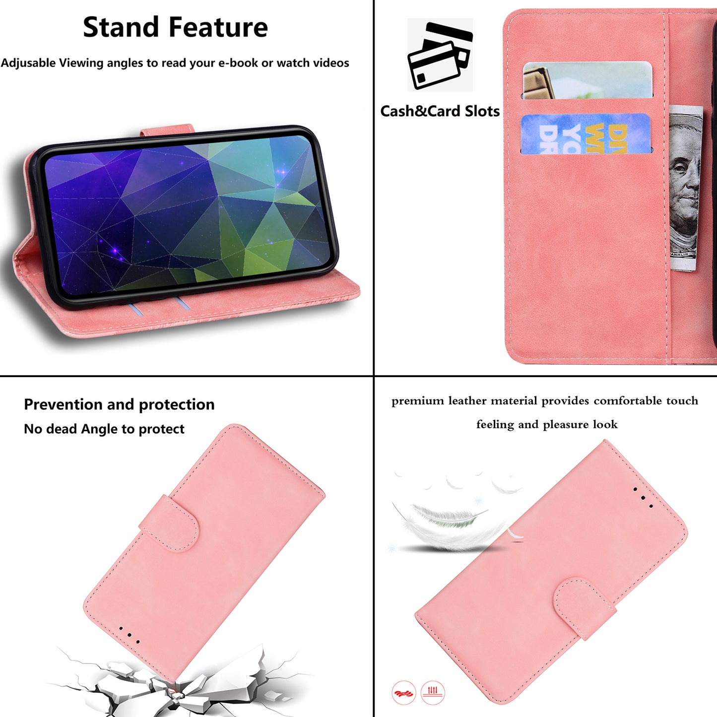 For Samsung Galaxy S24 Case Phone Shell Wallet Solid Color PU Leather Mobile Phone Cover - Pink