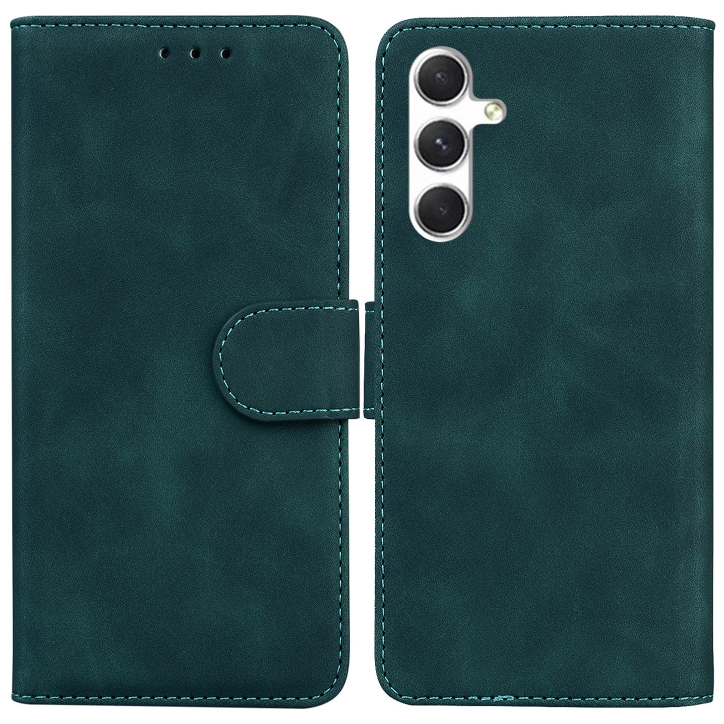 For Samsung Galaxy S24 Case Phone Shell Wallet Solid Color PU Leather Mobile Phone Cover - Green