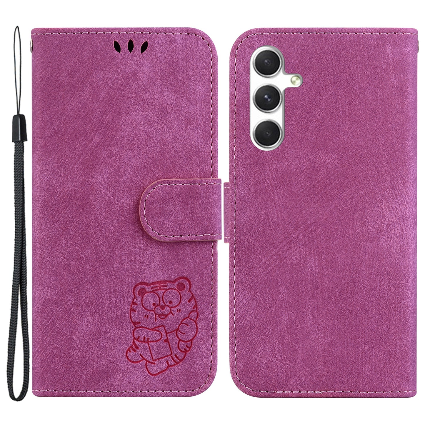 For Samsung Galaxy S24 Case Cell Phone Cover Lovely Tiger Imprint PU Leather Flip Design Wallet - Rose