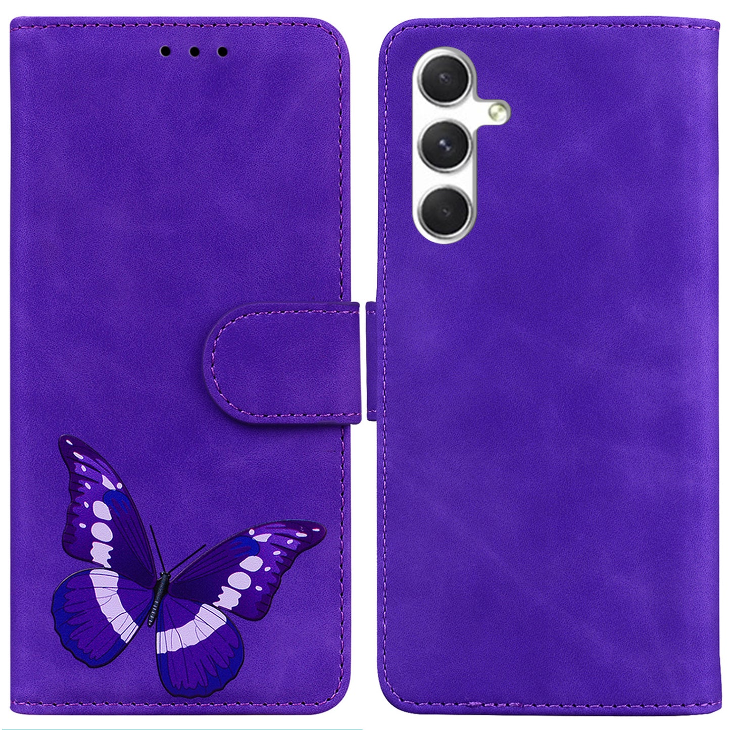 For Samsung Galaxy S24+ Case Butterfly Printing Phone Stand Cover Leather Shell - Purple