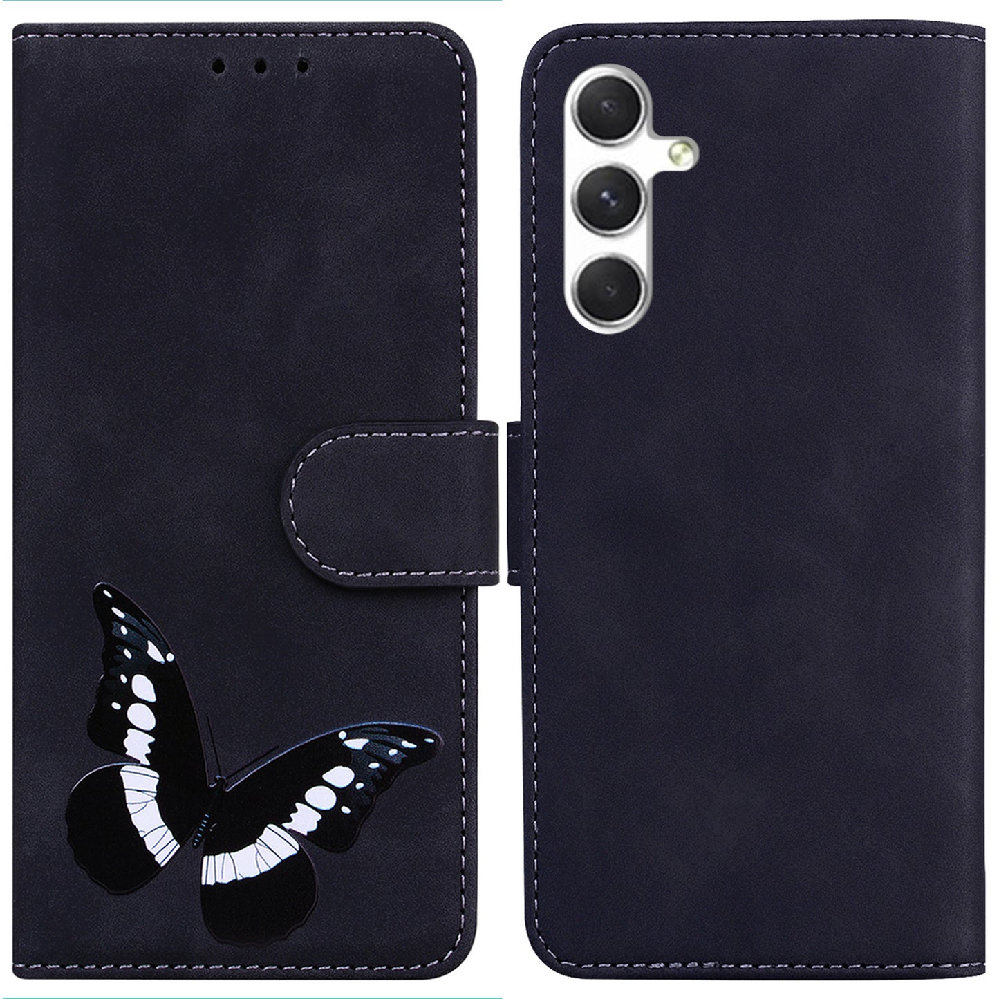 For Samsung Galaxy S24 Case Butterfly Printing Phone Cover Magnetic Clasp Leather Shell - Black