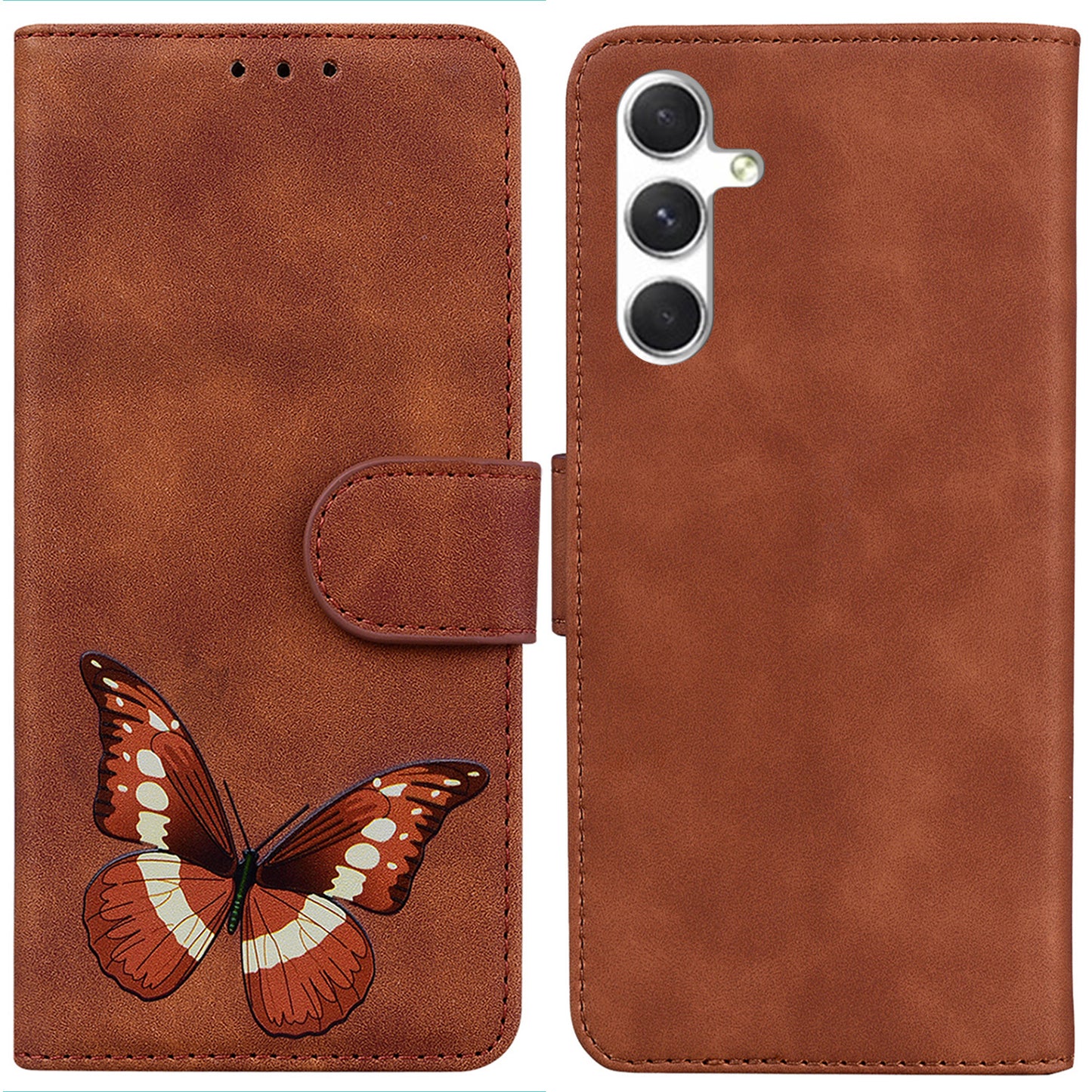 For Samsung Galaxy S24 Case Butterfly Printing Phone Cover Magnetic Clasp Leather Shell - Brown