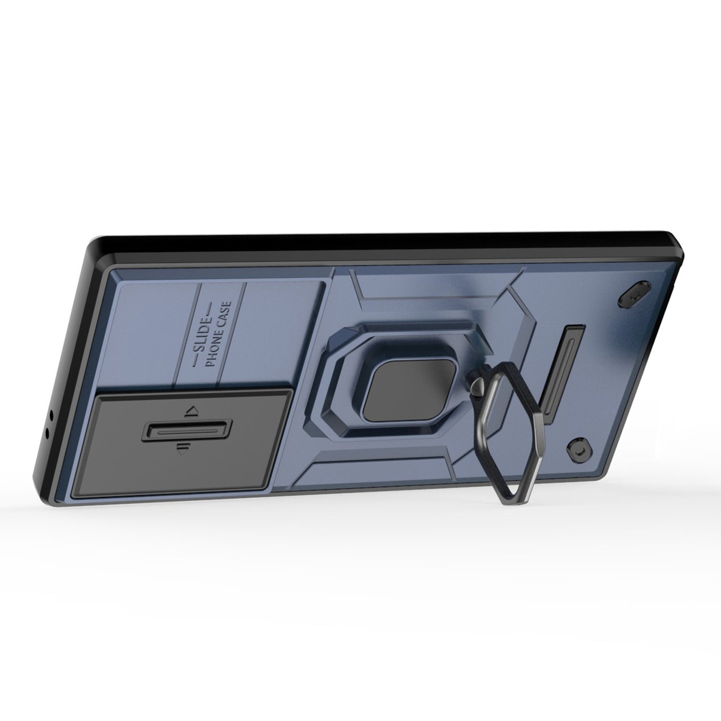 For Samsung Galaxy S24 Ultra Case Anti-Drop PC+TPU Kickstand CovBer with Slide Lens Protection - Blue